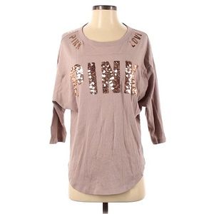 Victoria's Secret Pink Mauve Rose Gold Bling Sequin Quarter Sleeve Sweater XS
